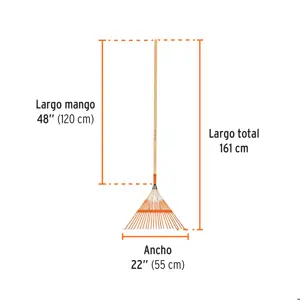 Truper Escoba metálica para jardín,recta, 22 dientes, mango 48