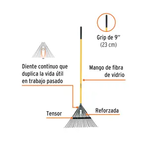 Truper Escoba metálica para jardín, recta, 24 dientes, mango 54