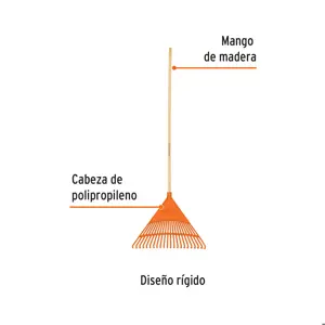 Truper Escoba plástica para jardín, rígida, 22 dientes, mango 48