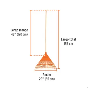 Truper Escoba plástica para jardín, rígida, 22 dientes, mango 48