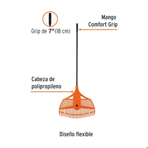 Truper Escoba plástica p/jardín, flex. 26 dientes, mango acero 54