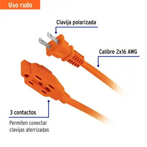 Extensión eléctrica de uso rudo 10 m 2x16 AWG, Volteck