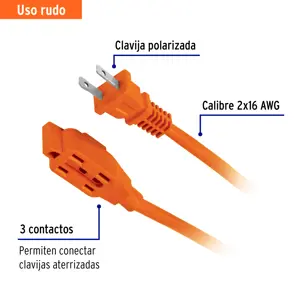 Extensión eléctrica de uso rudo 30 m 2x16 AWG, Volteck