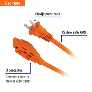 Extensión eléctrica de uso rudo 6 m 2x16 AWG, Volteck