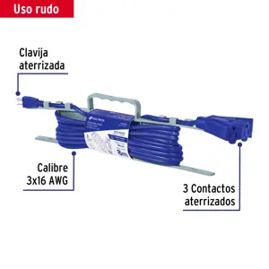 Extensión triple uso rudo 8 m tipo abanico 3x16 AWG, Volteck