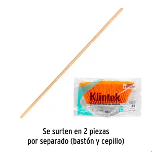 Klintek Escoba chica tipo abanico, cerdas de PVC, bastón de madera