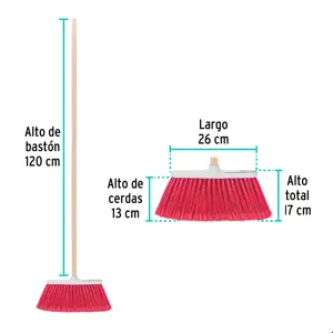 Klintek Escoba mediana tipo cepillo, cerdas de PVC, bastón de madera