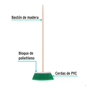 Klintek Escoba grande tipo cepillo, cerdas de PVC, bastón de madera