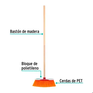 Klintek Escoba estándar cerdas de PET extra suaves, bastón de madera