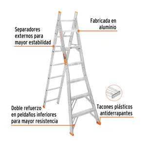 Escalera de combinación, tipo ll, 13 escalones, Truper