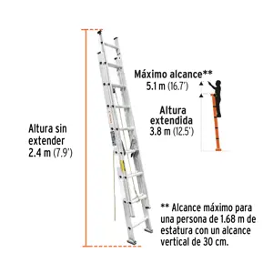 Escalera de extensión, tipo III, 16 peldaños, Truper