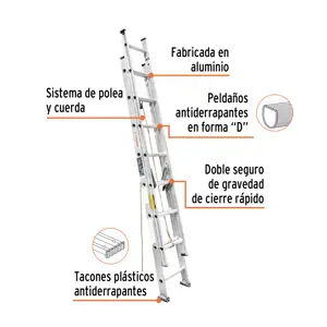 Escalera de extensión, tipo III, 16 peldaños, Truper