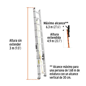 Escalera de extensión, tipo III, 20 peldaños, Truper