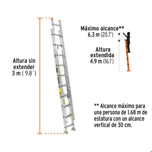 Escalera de extensión, tipo II, 20 peldaños, Truper