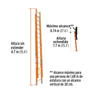 Truper Escalera de extensión, tipo II, 28 peldaños, fibra de vidrio