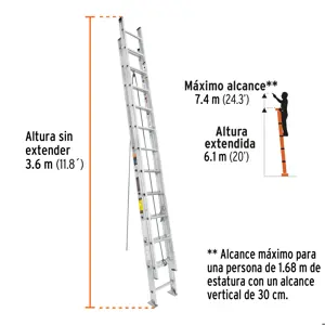 Escalera de extensión, tipo III, 24 peldaños, Truper