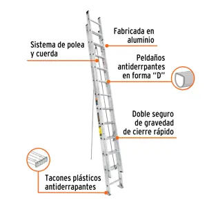 Escalera de extensión, tipo III, 24 peldaños, Truper