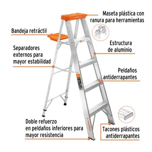 Escalera de tijera tipo ll 4 peldaños y bandeja, Truper