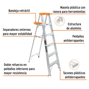 Escalera de tijera tipo ll 5 peldaños y bandeja, Truper