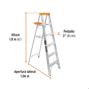 Escalera de tijera tipo ll 5 peldaños y bandeja, Truper