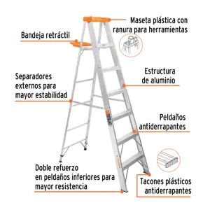 Escalera de tijera tipo II 6 peldaños y bandeja, Truper