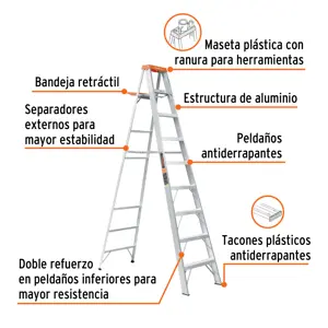 Escalera de tijera tipo ll 8 peldaños y bandeja, Truper