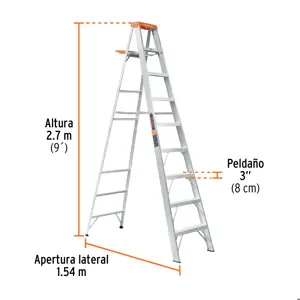 Escalera de tijera tipo ll 8 peldaños y bandeja, Truper