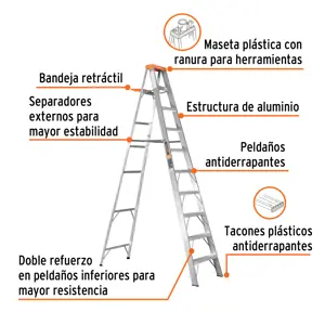 Escalera de tijera tipo II 9 peldaños y bandeja, Truper