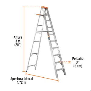 Escalera de tijera tipo II 9 peldaños y bandeja, Truper