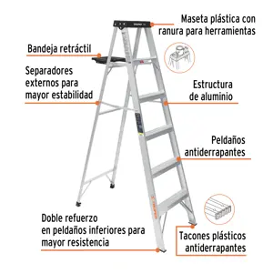 Escalera de tijera tipo III 5 escalones y bandeja, Truper