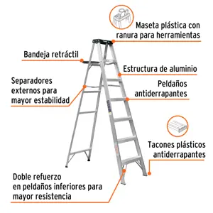 Escalera de tijera tipo III 6 escalones y bandeja, Truper