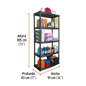 Estante plástico uso rudo 5 rep/cap. 70 kg 185x43x91, Truper