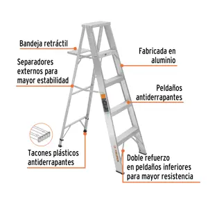 Escalera de tijera 100% aluminio tipo ll 4 peldaños, Truper