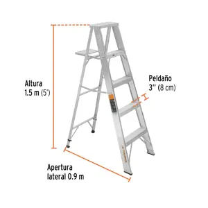 Escalera de tijera 100% aluminio tipo ll 4 peldaños, Truper