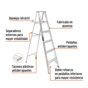 Escalera de tijera 100% aluminio tipo ll 5 peldaños, Truper