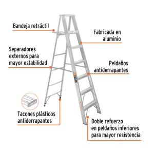 Escalera de tijera 100% aluminio tipo ll 6 peldaños, Truper