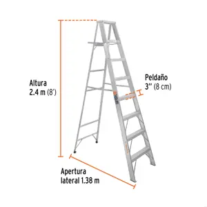 Escalera de tijera 100% aluminio tipo ll 7 peldaños, Truper