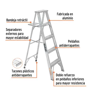 Escalera de tijera 100% aluminio tipo lll 4 peldaños, Truper