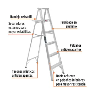 Escalera de tijera 100% aluminio tipo lll 5 peldaños, Truper