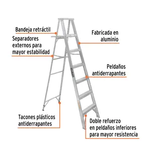 Escalera de tijera 100% aluminio tipo lll 6 peldaños, Truper