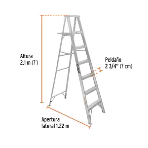 Escalera de tijera 100% aluminio tipo lll 6 peldaños, Truper