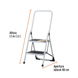 Escalera tubular, plegable, 2 peldaños con barandal, Pretul