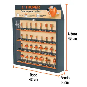 Exhibidor con 30 brocas para router, Truper