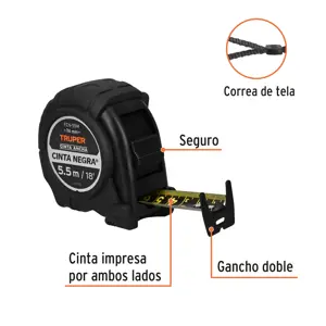 Flexómetro contra impactos 5.5 m, Cinta Negra 25 mm, Truper