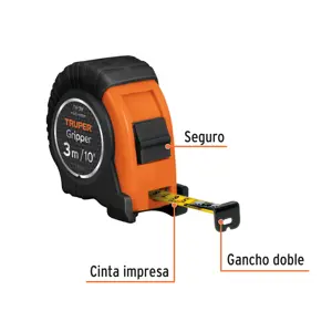 Flexómetro Gripper contra impactos 3 m cinta 13 mm, Truper