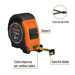 Truper Flexómetro contra impactos 3 m cinta 13 mm grad. métrica