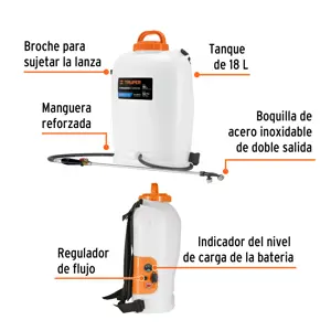 Truper Fumigador de 18 L eléctrico con batería ion litio de 12 V