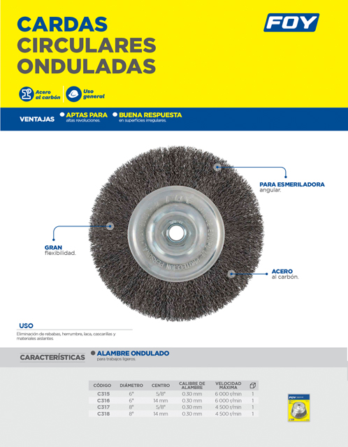 Foy C C Truper Carda Circular Ondulada Alambre Delgado X Con Rosca Foy