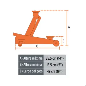 Gato hidráulico de patín, 2t, 50 movimientos, Truper