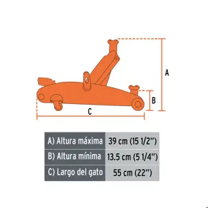 Truper Gato hidráulico de patín 2.5t, elevación rápida, con maletín